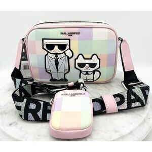 Karl Lagerfeld Crossbody Multi Blush Pastel Camera Bag Purse & Mini Wallet NWT